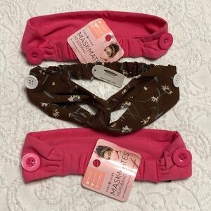 NWT!! Face Mask Headbands Set of 3 includes 2-Pinks and 1-Brown with flowers!